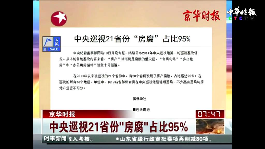 京华时报 中央巡视21省份“房腐”占比95%