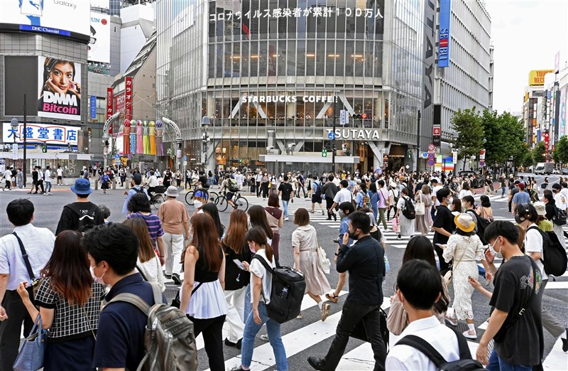 日本COVID-19疫情仍急速擴大,NHK統計,6日全境新增確診1萬5645例,連續3天創新高。圖為東京澀谷街頭人潮。(共同社).jpg 日本COVID-19疫情仍急速擴大,NHK統計,6日全境新增確診1萬5645例,連續3天創新高。圖為東京澀谷街頭人潮。(共同社).jpg