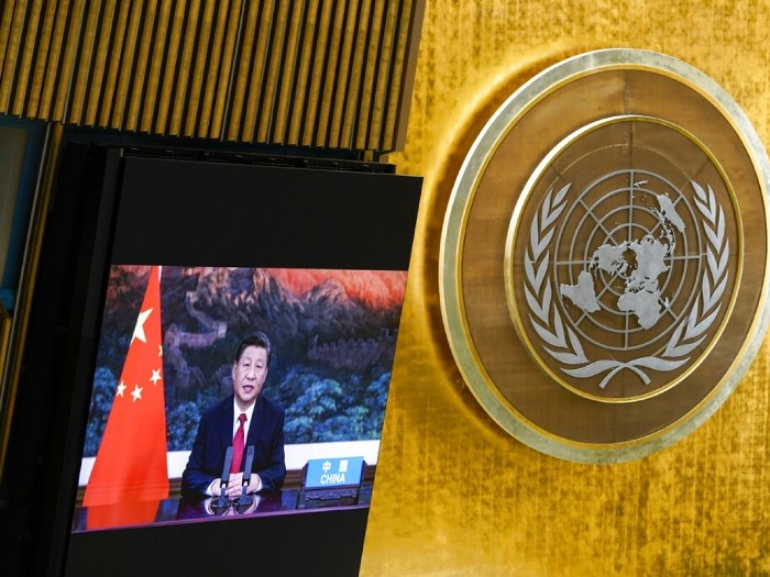 習近平透過視像向聯合國大會發言。(美聯社).jpg 習近平透過視像向聯合國大會發言。(美聯社).jpg