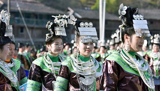 贵州从江：黔桂边界苗族同胞芦笙舞庆新春